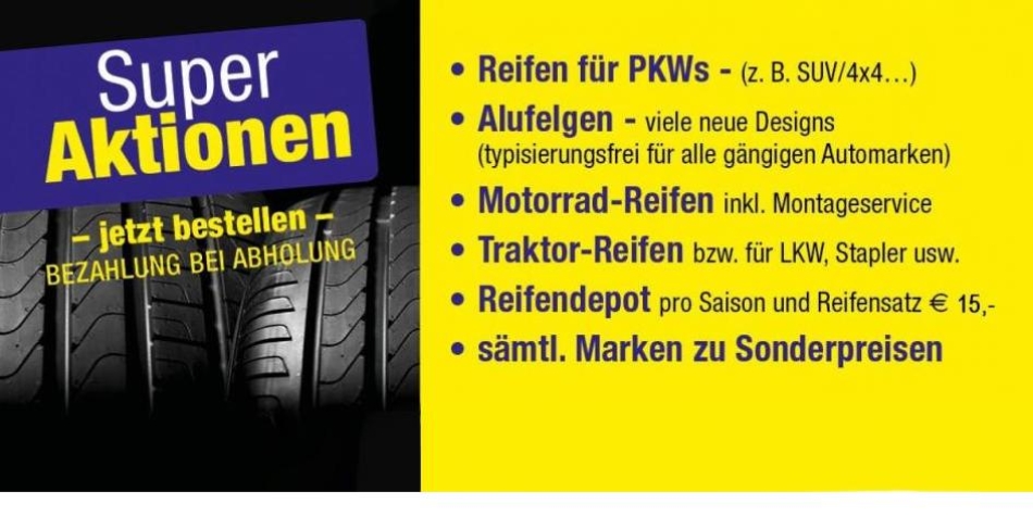 Super Aktionen bei Reifen Reiter | jetzt bestellen – Bezahlung bei Abholung